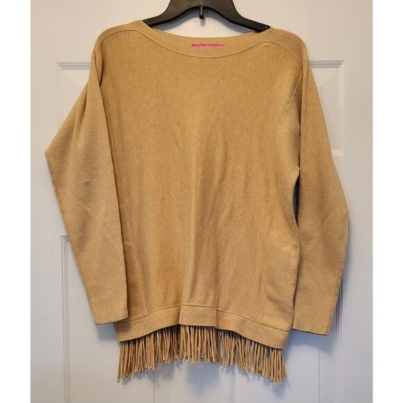 Lilly Pulitzer Women's Ramona Fringe Sweater Pullover Long Sleeve Tan Size M - Picture 1 of 11
